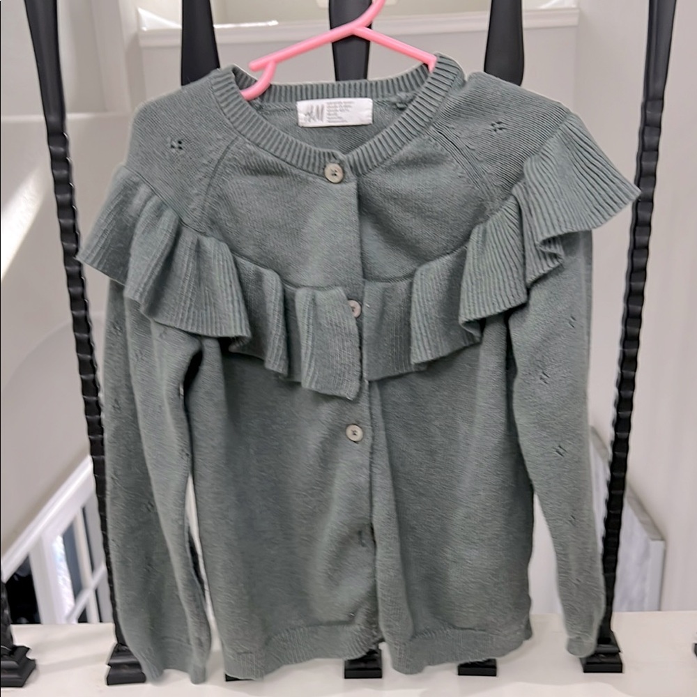 H&M Green Ruffled Cardigan Sweater